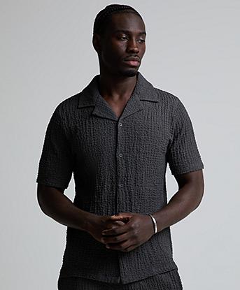Celebre Seersucker Shirt in Urban Charcoal