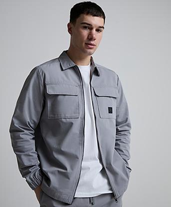 Closure London Icon Badge Utility Overshirt in Frost Grey