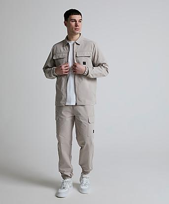 Closure London Icon Badge Utility Overshirt in Stone