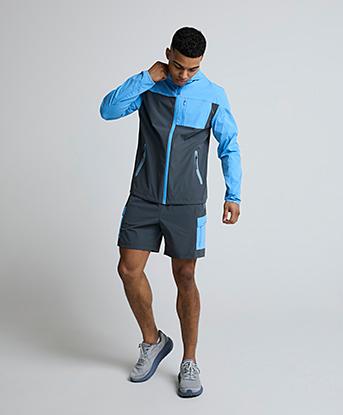 Closure London Windbreaker and Shorts Twinset in Blue / Charcoal