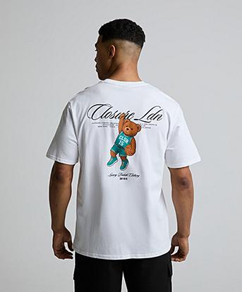 Closure London Script Basketball Teddy T-Shirt in White