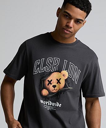 Closure London Zipper Teddy T-Shirt in Charcoal