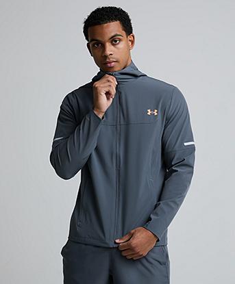 Under Armour UA Tech Utility Woven Jacket in Castlerock / Orange