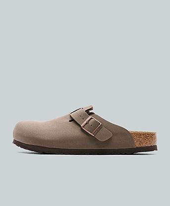Birkenstock Boston Tex Birko-Flor Nubuck Sandal in Mocca
