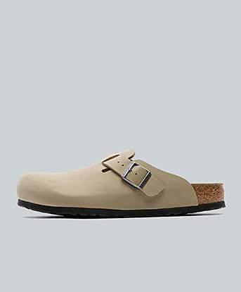 Birkenstock Boston Tex Birko-Flor Nubuck Sandal in Faded Khaki