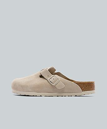 Birkenstock Womens Boston Suede Sandal in Oyster