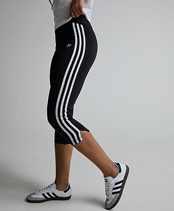 adidas Originals Womens Capri 3-Stripe Legging in Black / White