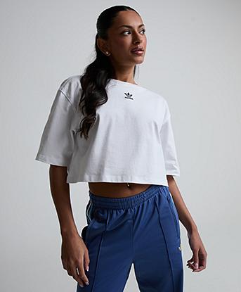 adidas Originals Womens Essentials Crop T-Shirt in White / Black