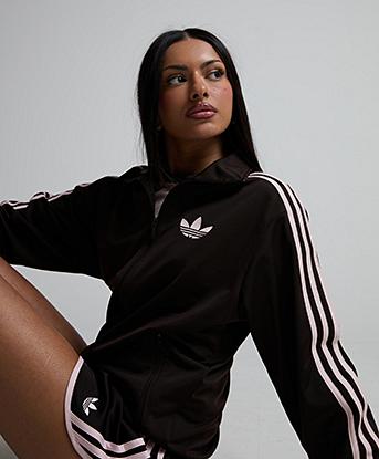 adidas Originals Womens Adicolor Classic Firebird Loose Track Top in Aurora Coffee / Sandy Pink