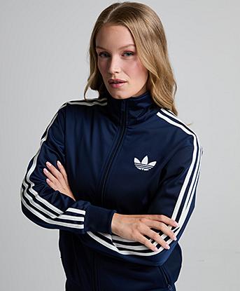 adidas Originals Womens Adicolor Classic Firebird Loose Funnel Neck Track Top in Night Indigo / White