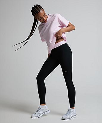 Nike Womens Pro Dri-FIT 365 Mid-Rise Legging in Black / Pink Foam / White