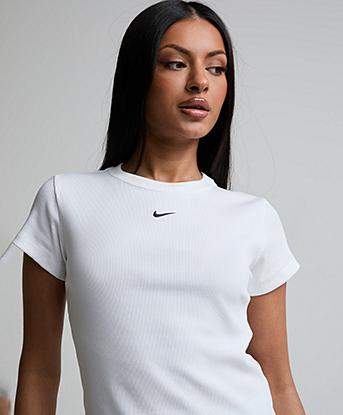 Nike Womens Rib Tight Short Sleeve T-Shirt in White