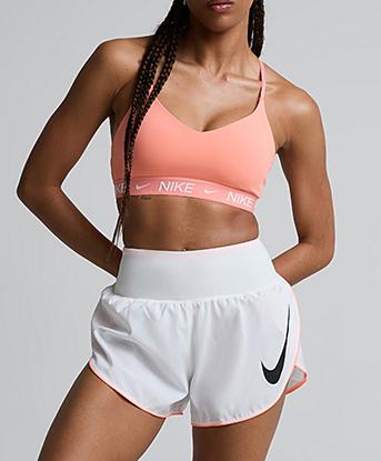 Nike Womens Tempo Woven HBR Swoosh Short in White / Orange Pulse / Reflective Silver