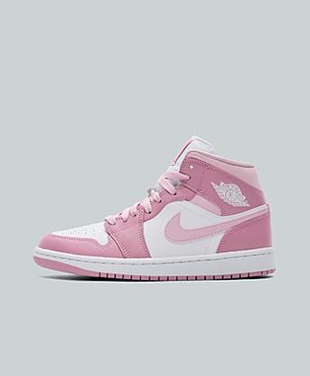 Jordan Womens Air Jordan 1 Mid Trainer in Elemental Pink, Sail and Iced Carmine