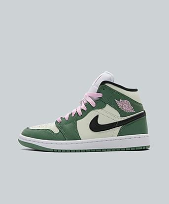 Jordan Womens Air Jordan 1 Mid Trainer in Dutch Green / Black / Barely Green