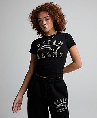 Lorenzo Womens Camo College T-Shirt in Black
