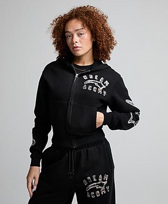 Lorenzo Womens Camo College Hoodie in Black