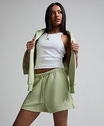 Jordan Womens Jumpman Fleece Short in Olive Aura / White