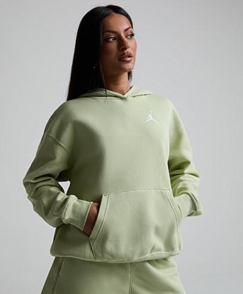 Jordan Womens Jumpman Fleece Overhead Hoodie in Olive Aura / White