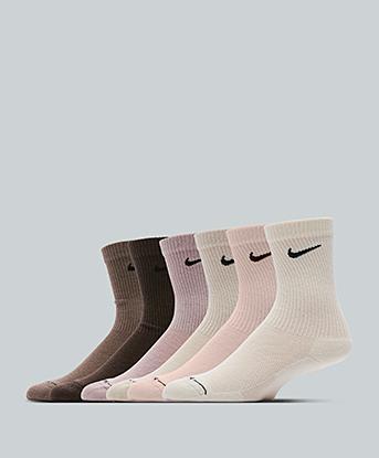 Nike Womens 6 Pack Everyday Elevated Sock in Sail / Light Orewood Brown / Malt / Black