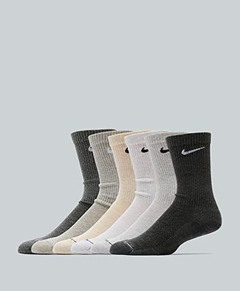 Nike 6 Pack Everyday Elevated Crew Sock in Birch Heather / Oatmeal Heather / Grey Heather