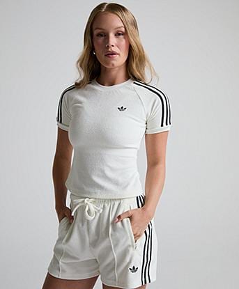adidas Originals Womens Towelling Cali T-Shirt in Off White / Black