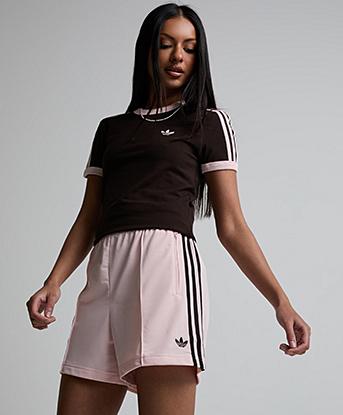 adidas Originals Womens Firebird Short in Sandy Pink / Aurora Coffee