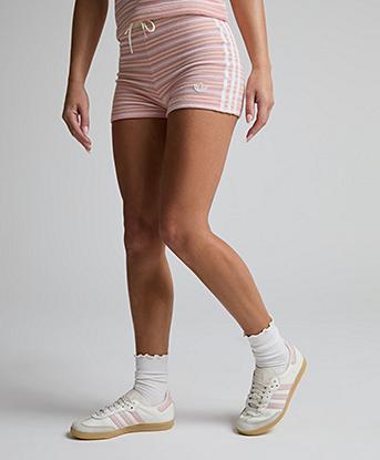 adidas Originals Womens Summer Glow Towelling Striped Short in Multi Colour / Sandy Pink