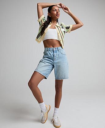 adidas Originals Womens Summer Glow Knit Striped Crop Polo in Easy Yellow / Semi Green / Preloved Brown