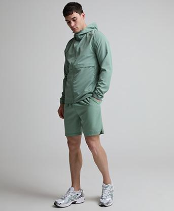 Monterrain Distance Woven Hoodie in Bay Leaf / Misted Pearl