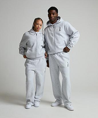 Epic Kid Logo Baggy Fit Open Hem Jogger in Grey Marl