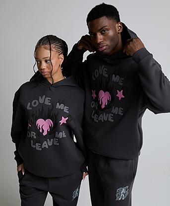 Epic Kid Love Me Overhead Hoodie in Urban Charcoal / Pink