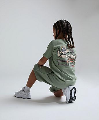 Mercier Nursery Orbit T-Shirt and Shorts Set in Iceberg Green / Orange / Light Grey