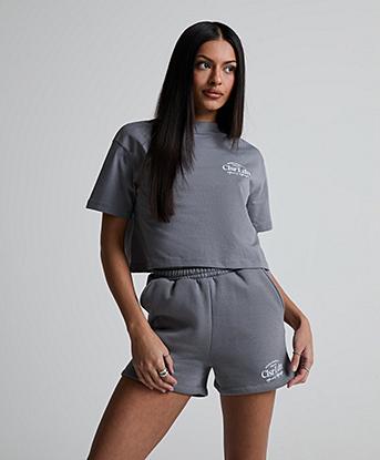 Closure London Womens Sport Essentials T-Shirt and Short Set in Space Grey