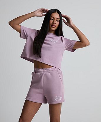 Closure London Womens Sport Essentials T-Shirt and Short Set in Dusk Pink
