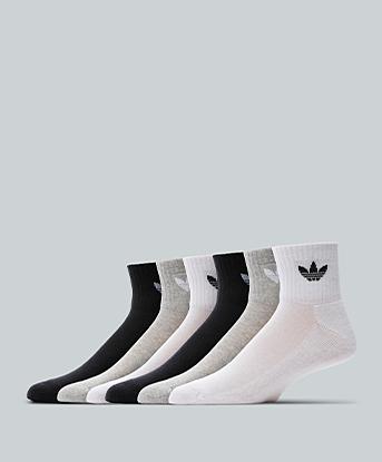adidas Originals 6 Pack Quarter Sock in White / Medium Grey / Black.