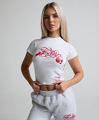 Forena Womens Beauty Queen Slim Fit T-Shirt in Optic White