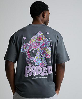 Faded Store Mushroom T-Shirt in Charcoal