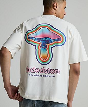 Faded Store Mushroom T-Shirt in Off White