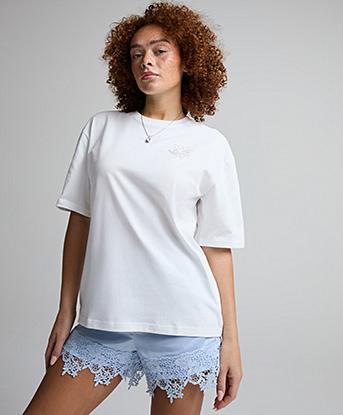 adidas Originals Womens Lace Oversized Trefoil T-Shirt in White