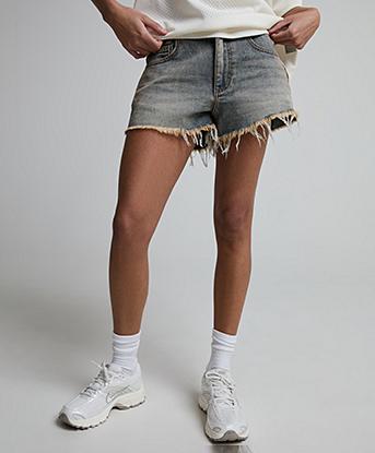 Dripmade Womens Blitz Denim Short in Light Wash With Tan Tint