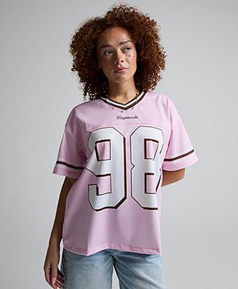 Dripmade Womens Touchdown Oversized Mesh Jersey in Petal Bloom