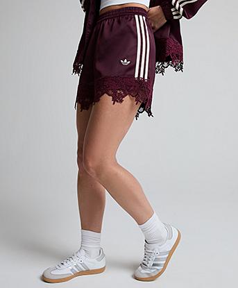 adidas Originals Womens Firebird Satin Lace Trim Short in Maroon / Ecru