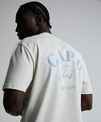 CAPO Beach Club T-Shirt in Ecru / Blue