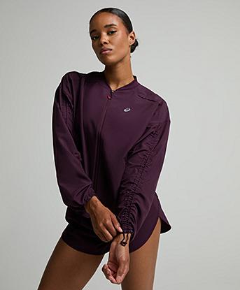 Asics Womens Nagino Run Adjustable Jacket in Dark Aubergine