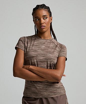 Montirex Womens Trail T-Shirt in Macchiato / Maple Wood / Praline / Cocoa