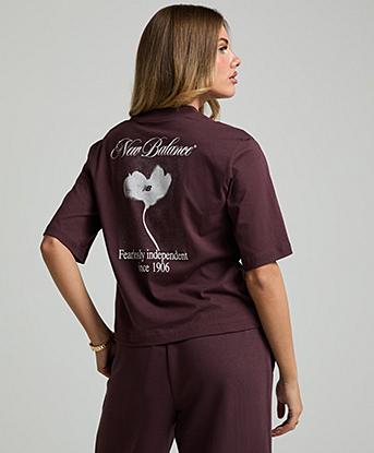 New Balance Womens Pressed Flowers Relaxed T-Shirt in Cherry Leather