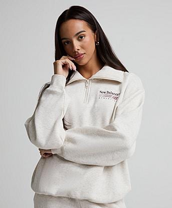 New Balance Womens Trackside Half Zip Fleece in Linen Heather