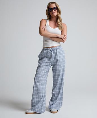 Forena Womens Iona Check Pant in Grey Blue