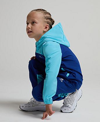 Montirex Nursery Pacer Jacket and Pant Set in Marine Blue / Neon Sky